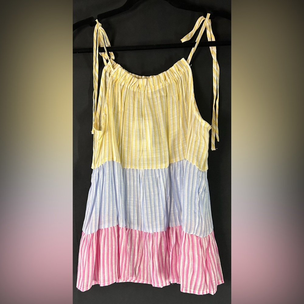 Blu Pepper Yellow, Blue & Pink Tiered Tie-Shoulder Camisole